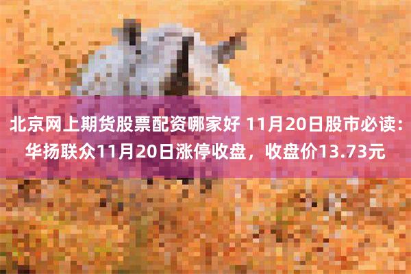 北京网上期货股票配资哪家好 11月20日股市必读：华扬联众11月20日涨停收盘，收盘价13.73元